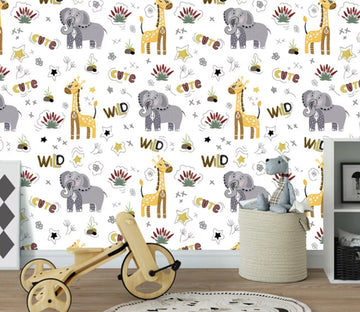 3D Elephant Giraffe WC1544 Wall Murals