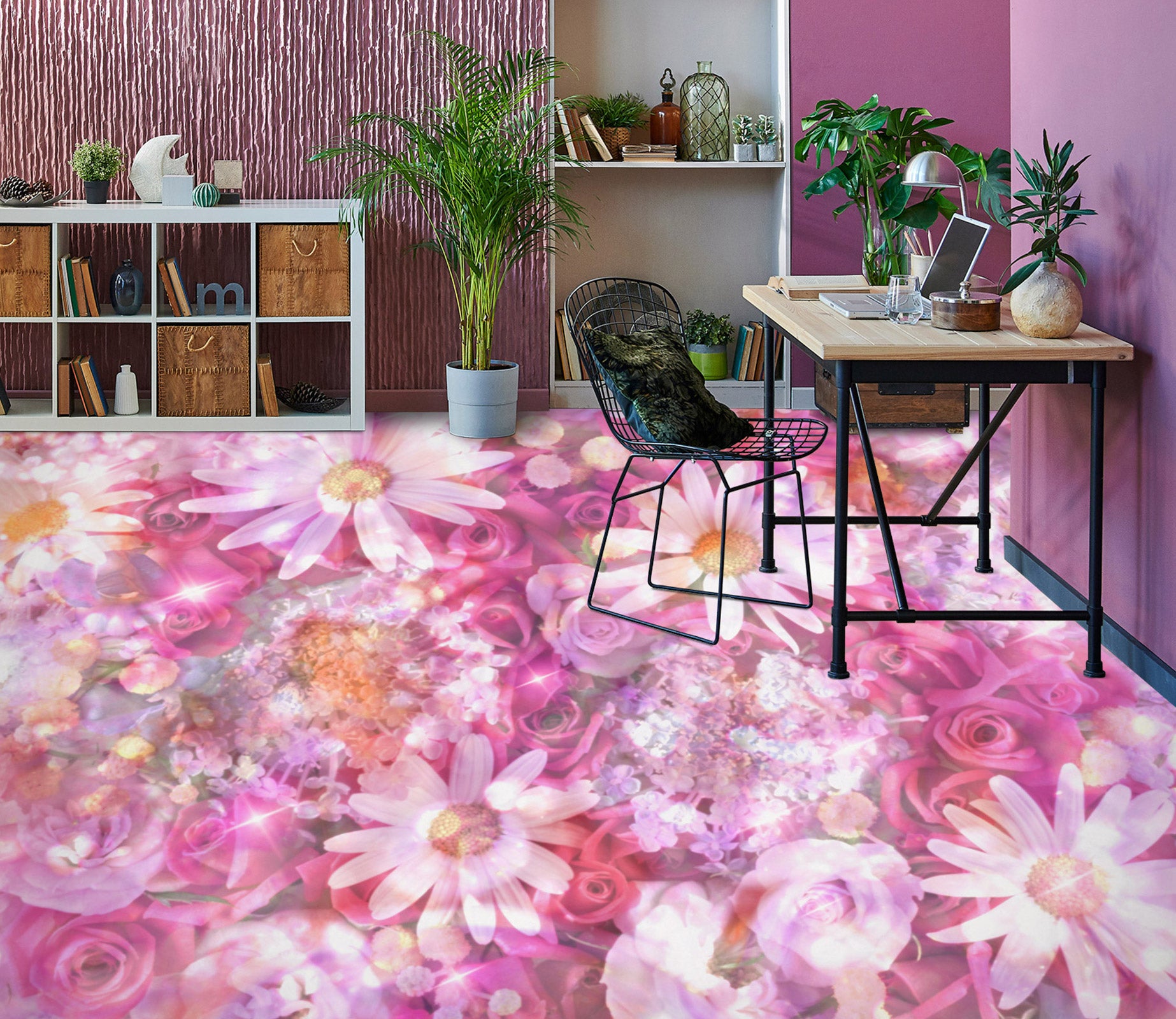 3D Dreamy Pink Flowers 1357 Floor Mural  Wallpaper Murals Self-Adhesive Removable Print Epoxy