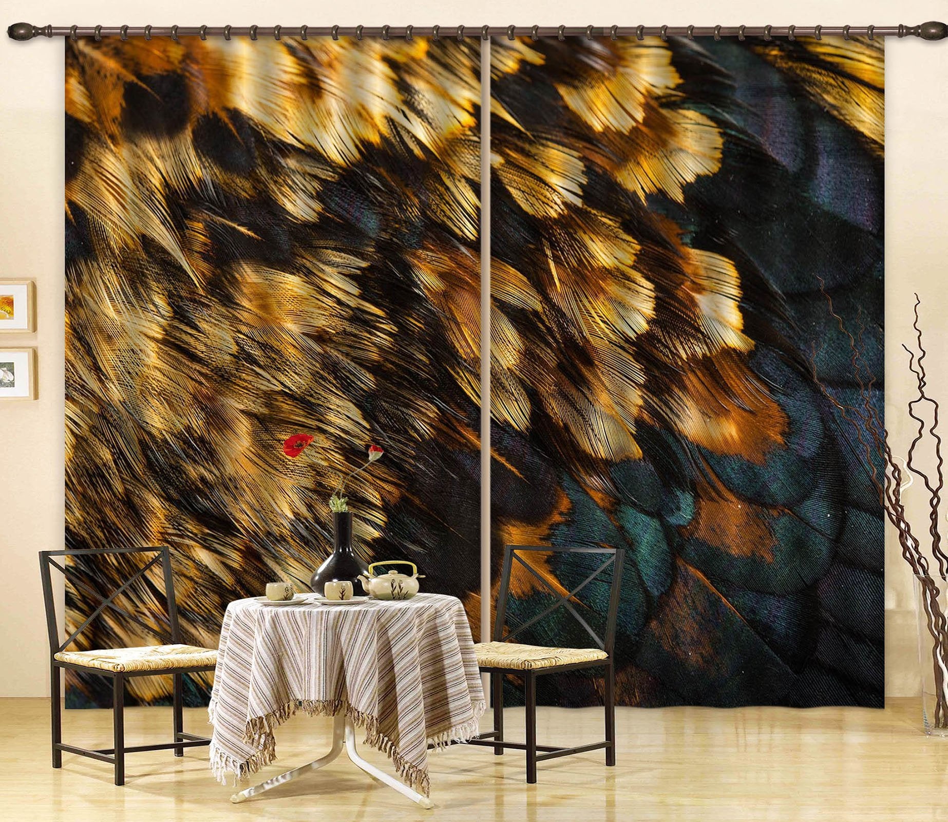 3D Gold Fluff Pattern 11 Curtains Drapes Curtains AJ Creativity Home 