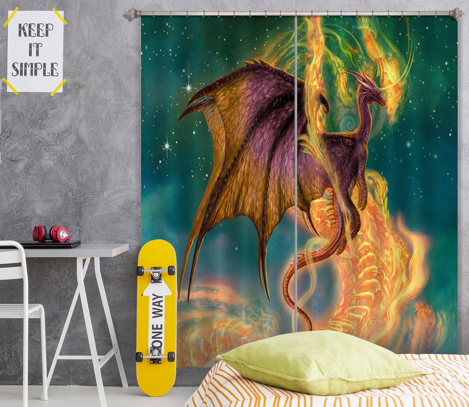 3D Dragon Golden Pattern 8033 Ciruelo Curtain Curtains Drapes