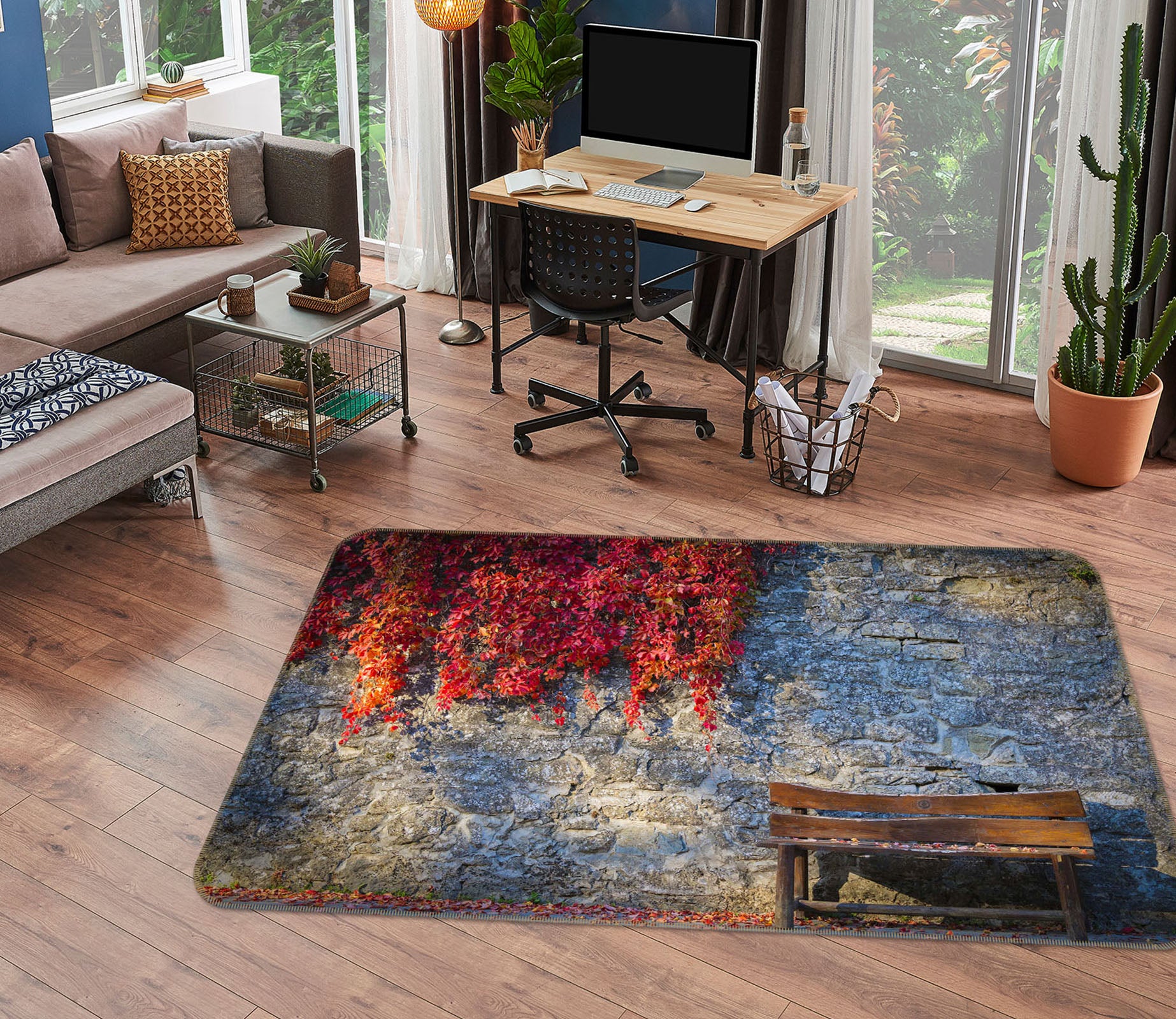 3D City Wall Maple Leaf 1171 Marco Carmassi Rug Non Slip Rug Mat