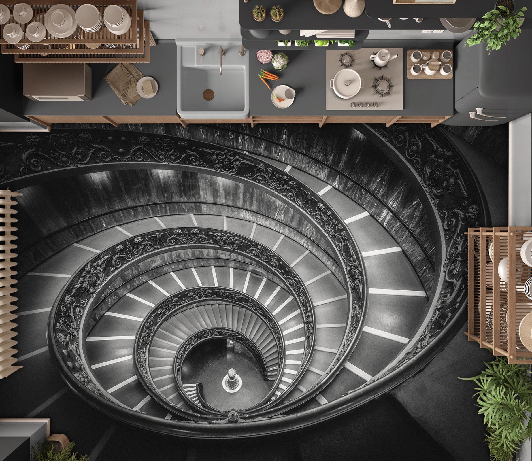 3D Black Spiral Staircase 1176 Floor Mural  Wallpaper Murals Self-Adhesive Removable Print Epoxy