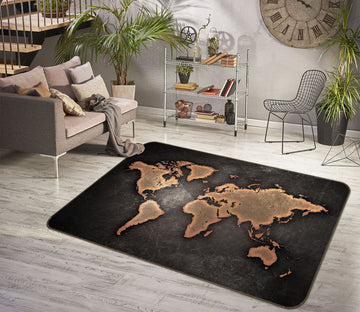 3D Gold Pattern 2005 World Map Non Slip Rug Mat