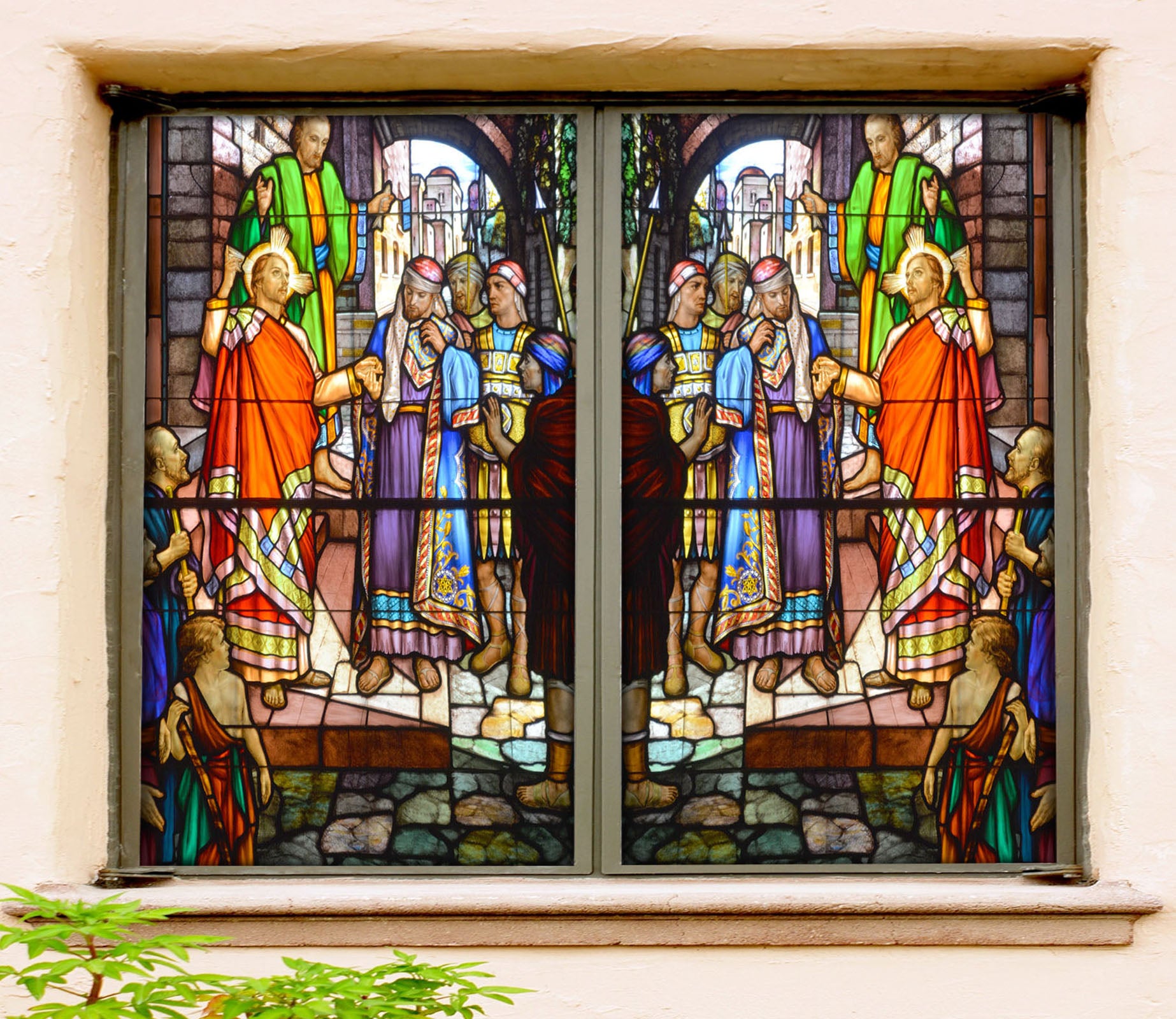 3D Prayer Man 044 Window Film Print Sticker Cling Stained Glass UV Block