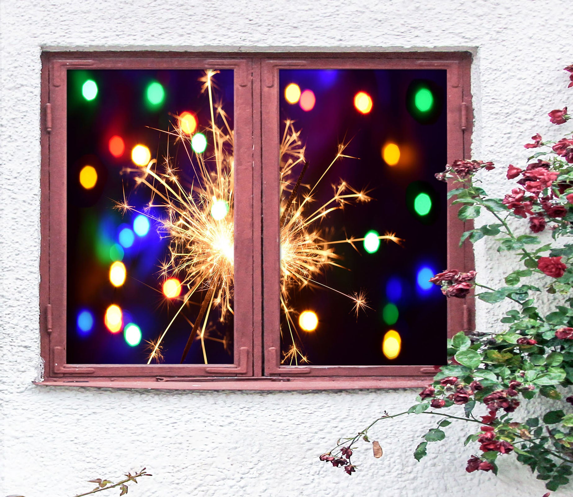 3D Fireworks Light 452 Window Film Print Sticker Cling Stained Glass UV Block