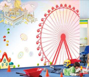 3D Pink Ferris Wheel WC102 Wall Murals