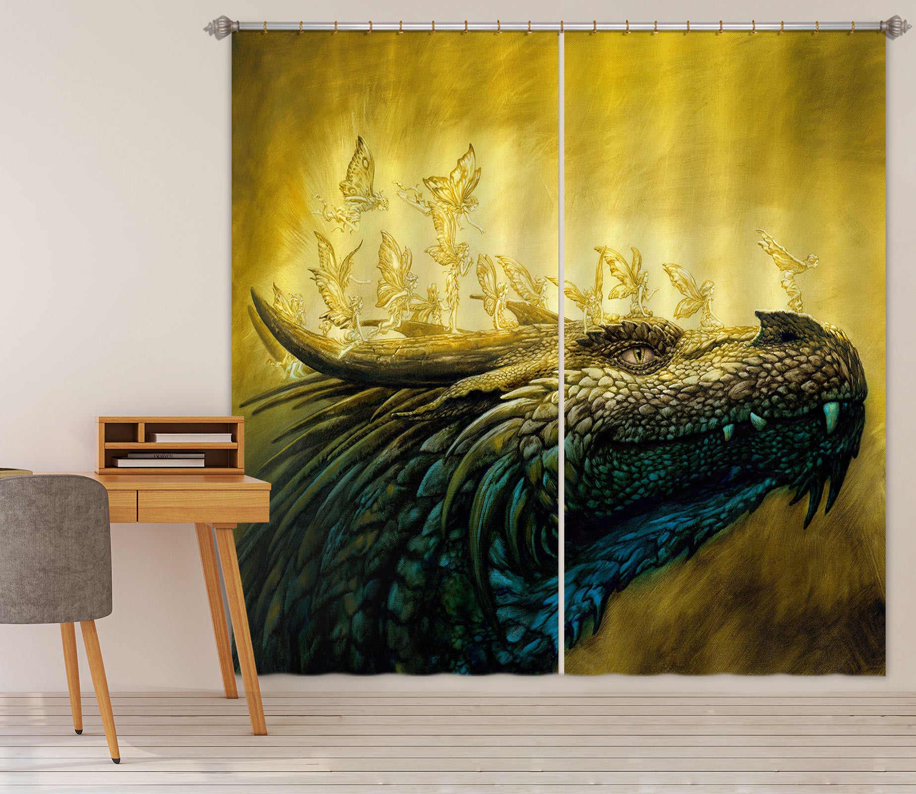 3D Dragon Head 7230 Ciruelo Curtain Curtains Drapes