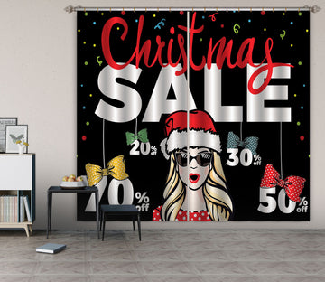 3D Christmas Hat Woman 038 Curtains Drapes