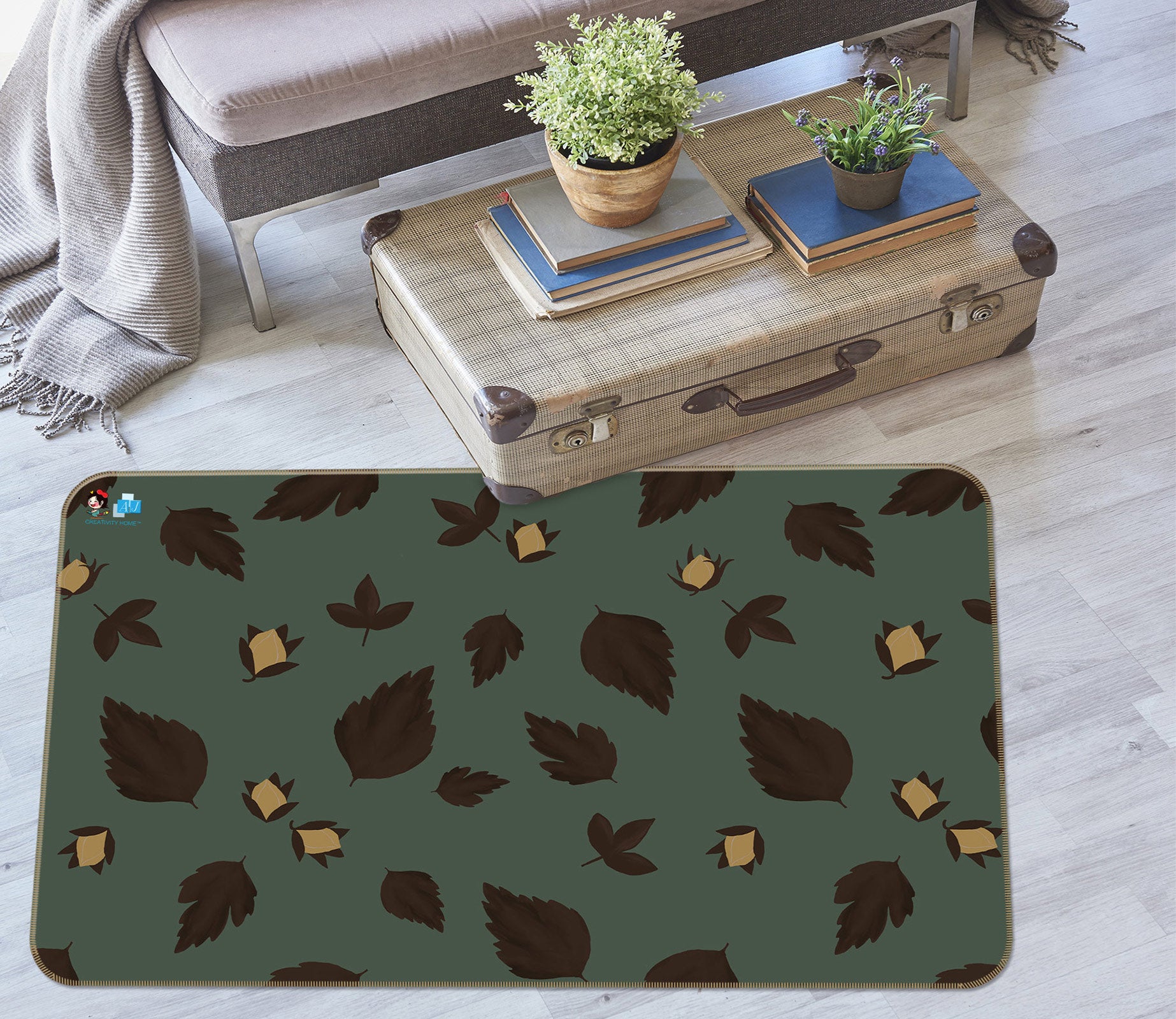 3D Leaves 9881 Kasumi Loffler Rug Non Slip Rug Mat