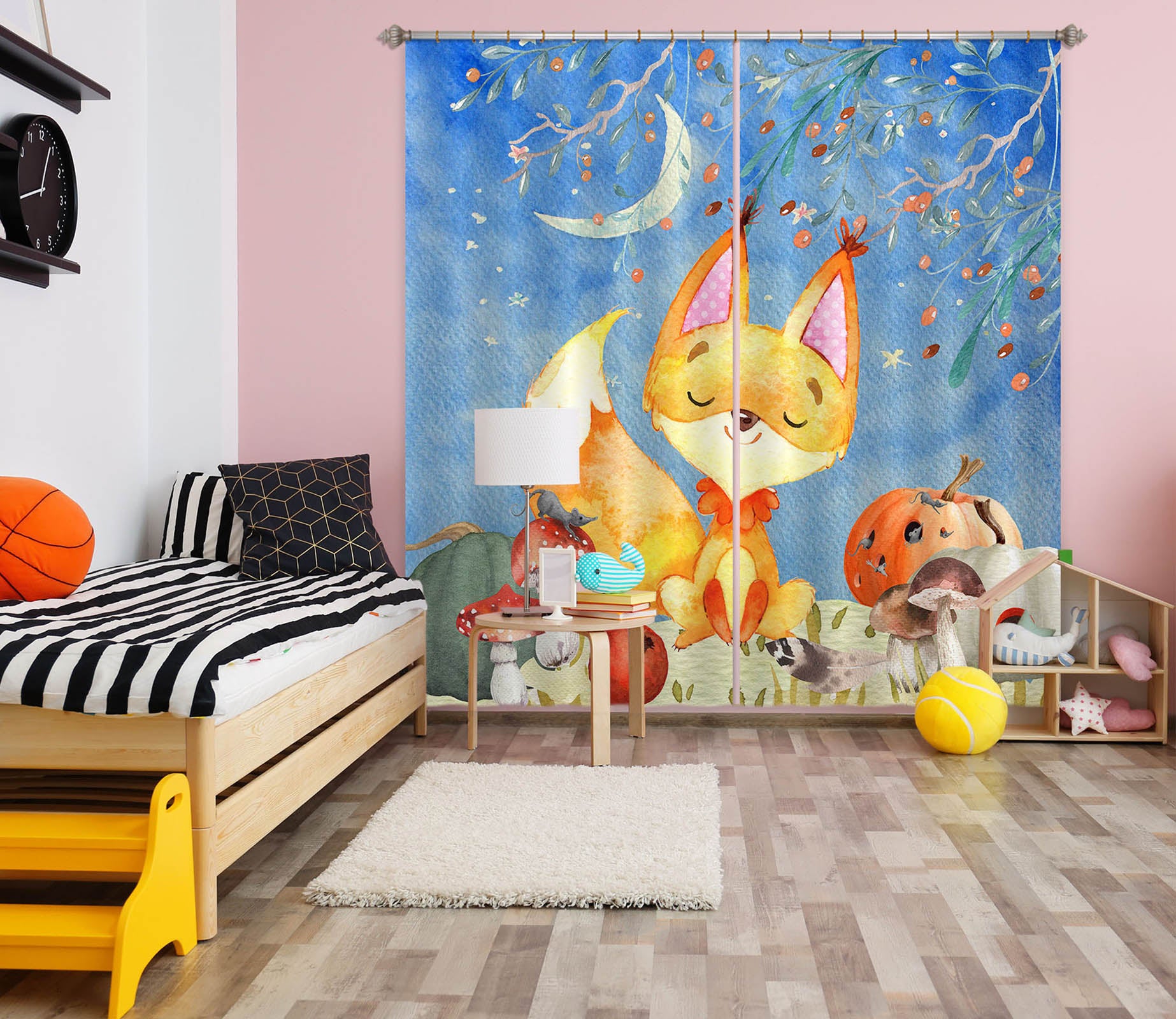 3D Moon Yellow Fox 163 Uta Naumann Curtain Curtains Drapes