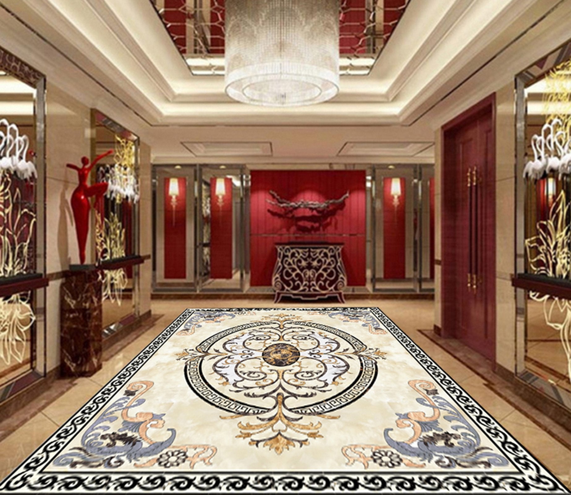 3D Black Circular Pattern WG638 Floor Mural Wallpaper AJ Wallpaper 2 