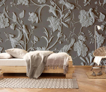 3D Carved Flowers And Birds 2051 Wall Murals