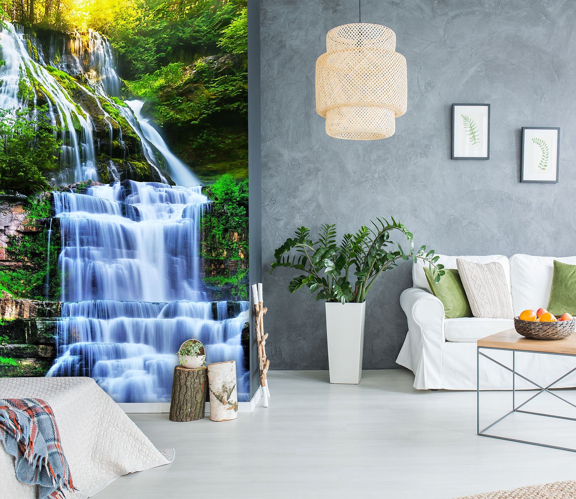 3D Forest Waterfall 1964 Wall Murals