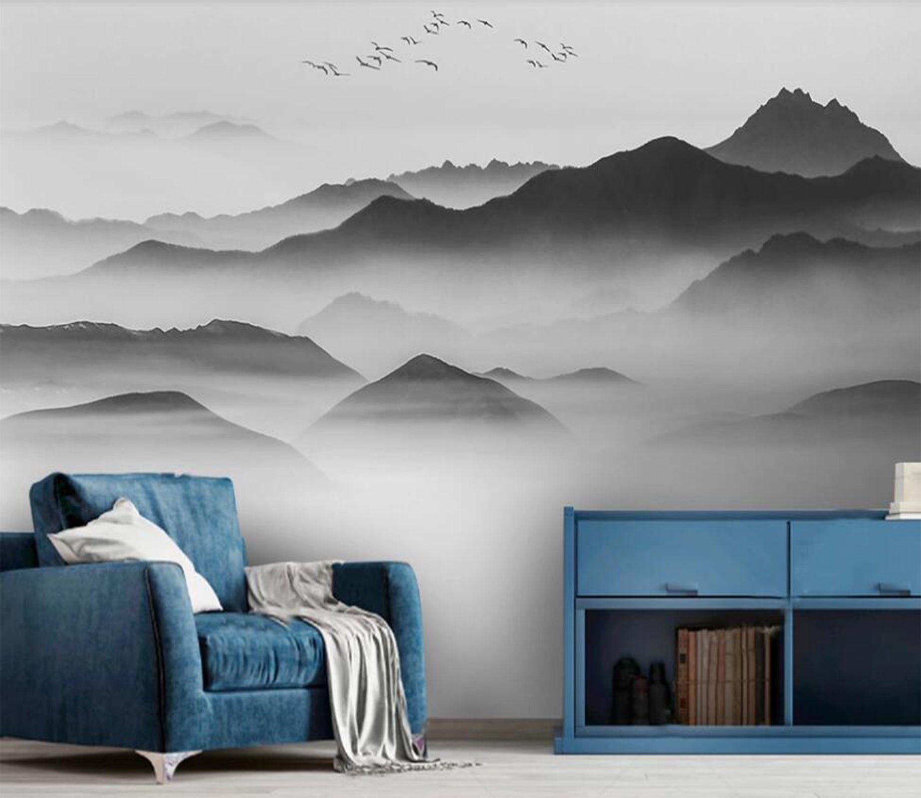 3D Black Serene Mountains 2237 Wall Murals