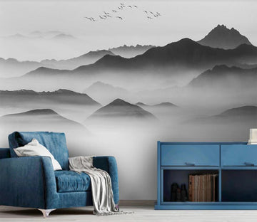 3D Black Serene Mountains 2237 Wall Murals