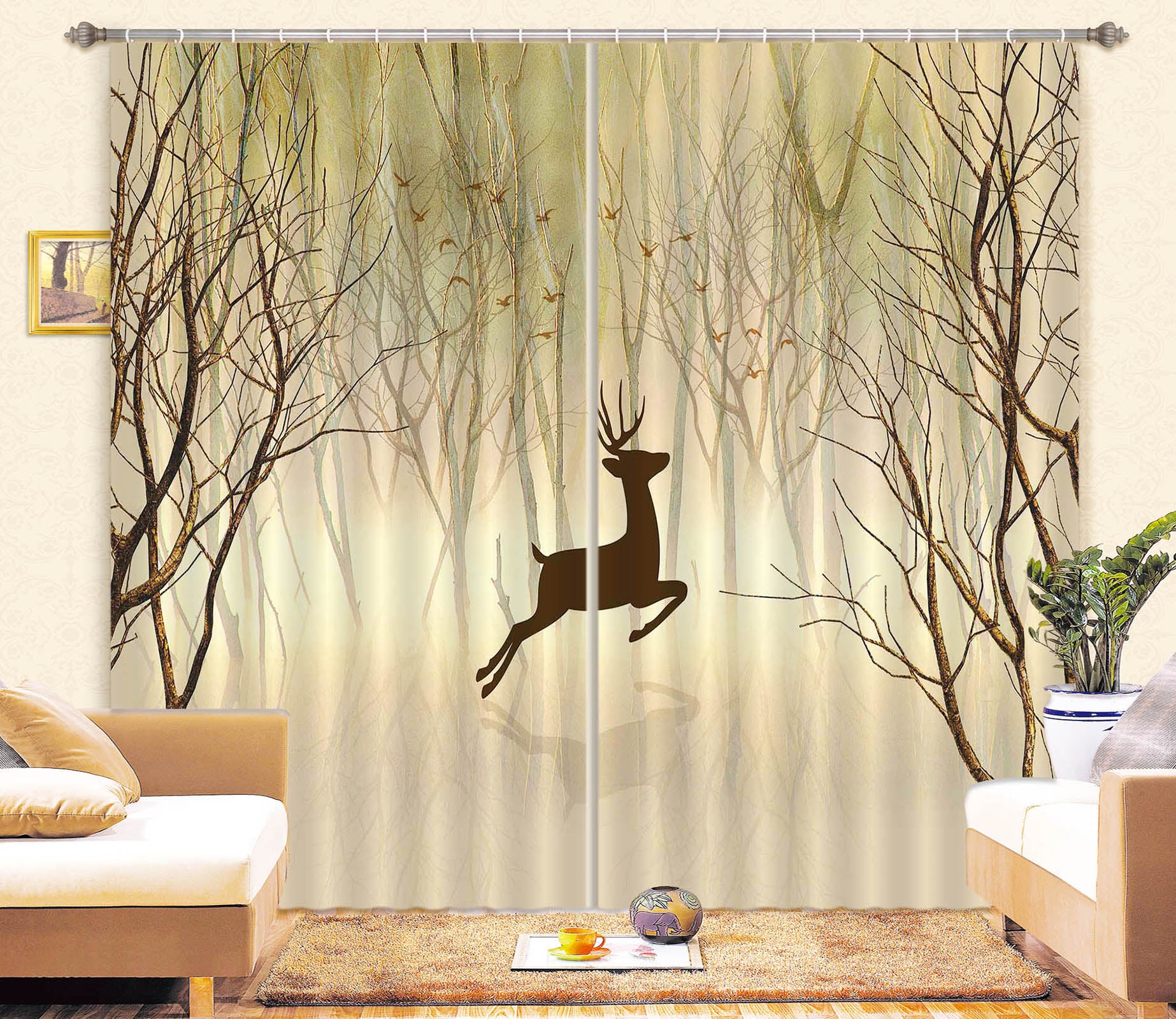 3D Jumping Fawn 739 Curtains Drapes