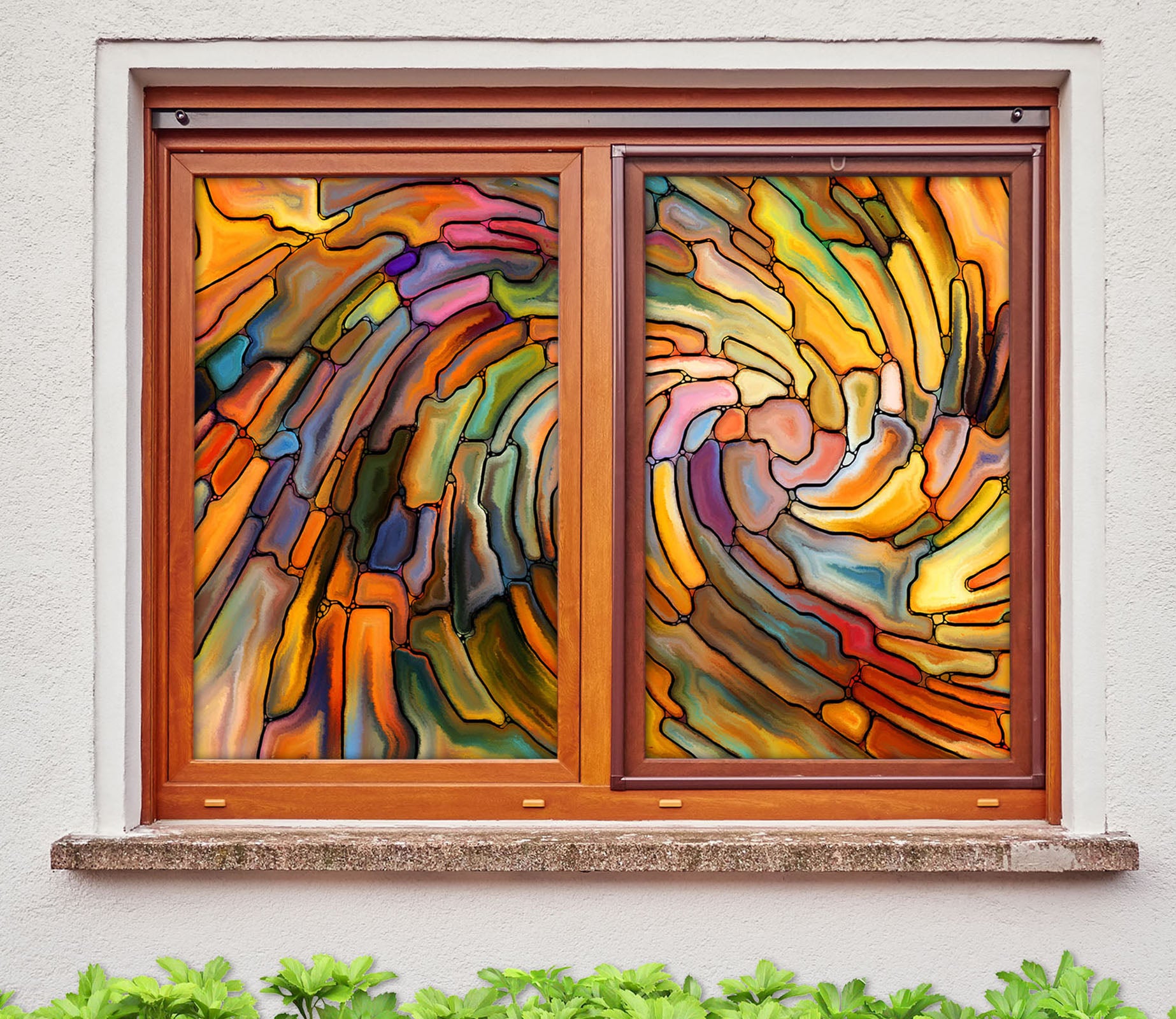 3D Graffiti Colored Vortex 142 Window Film Print Sticker Cling Stained Glass UV Block