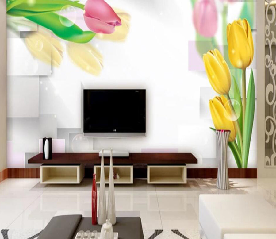3D Two-color Flower 007 Wall Murals