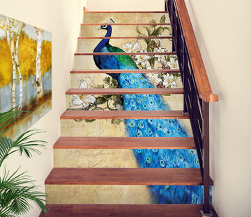 3D Beautiful Lonely Peacock 215 Stair Risers