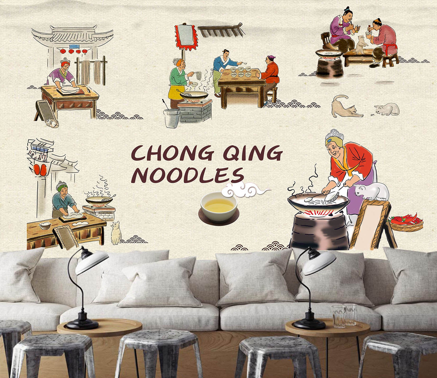 3D Peasant Woman Working 035 Wall Murals