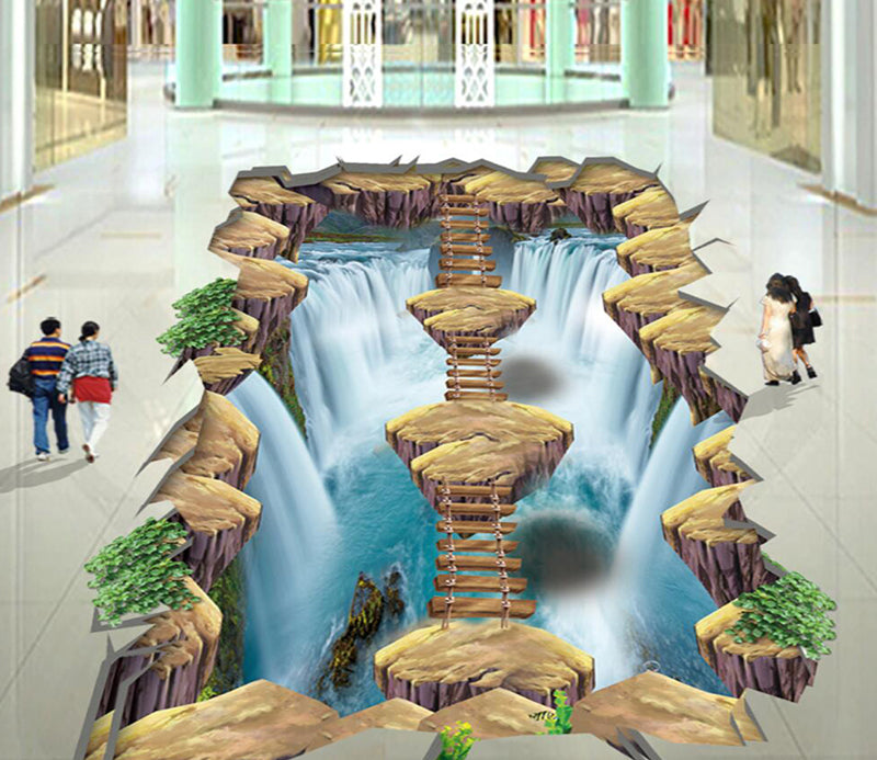 3D Waterfall Stone Bridge 169 Floor Mural  Self-Adhesive Sticker Bathroom Non-slip Waterproof Flooring Murals
