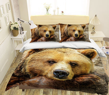 3D Bear Head 019 Bed Pillowcases Quilt