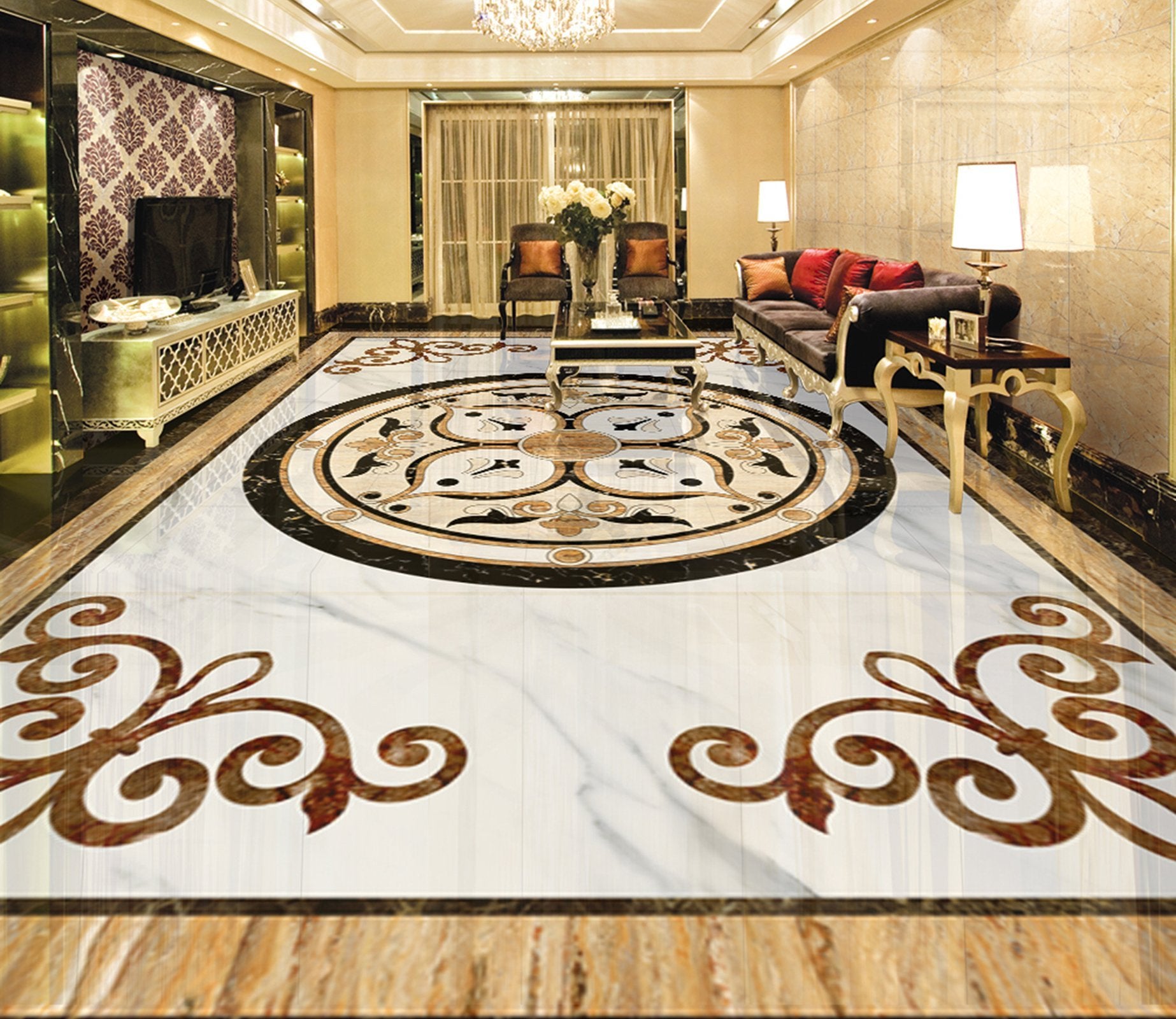 3D Black Circular Pattern WG371 Floor Mural Wallpaper AJ Wallpaper 2 