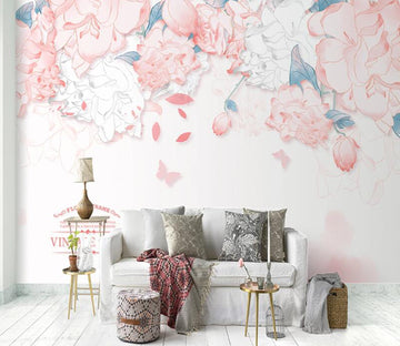 3D White Pink Flowers 1052 Wall Murals