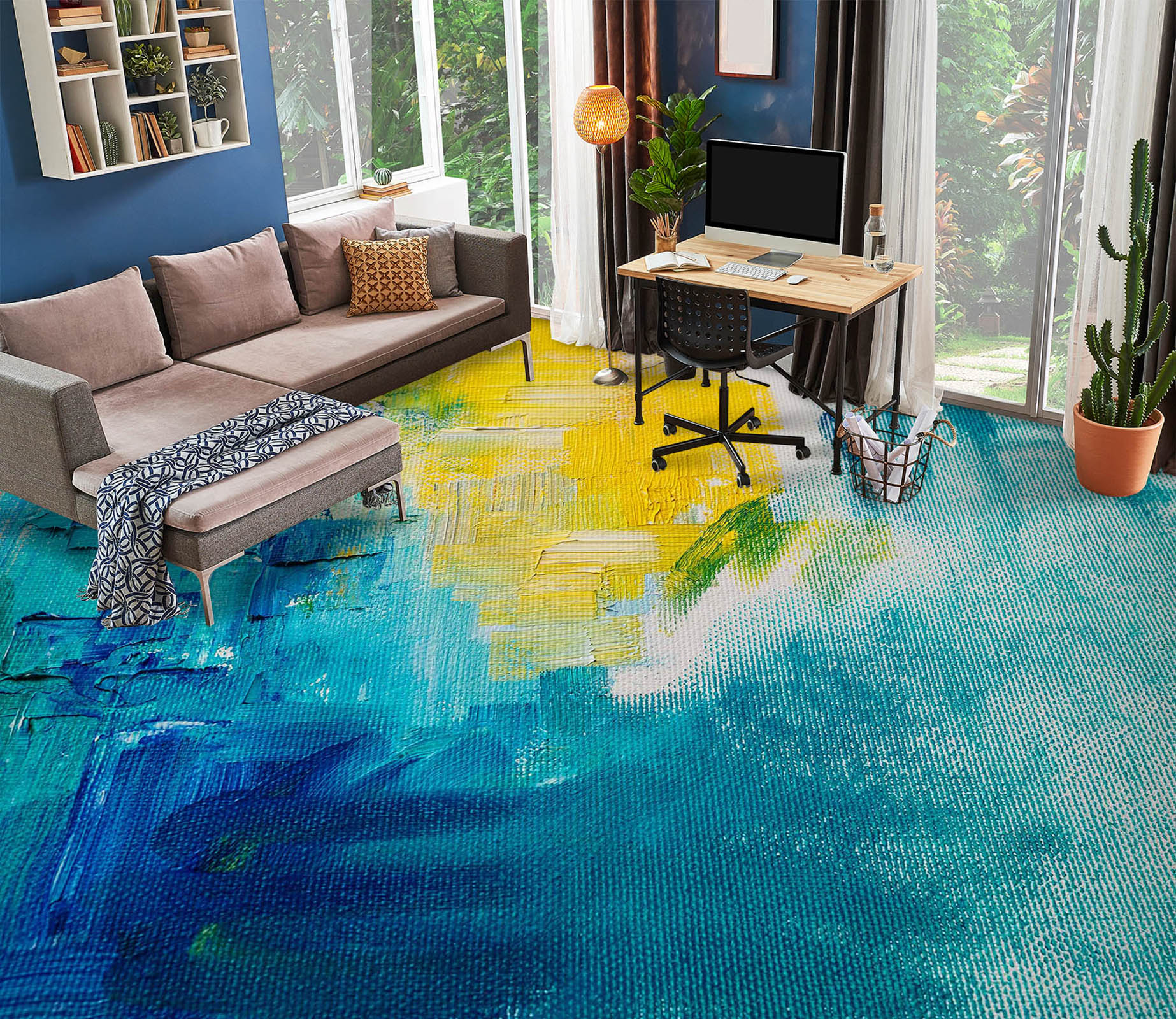 3D Blue And Yellow Oil Painting 1141 Floor Mural  Wallpaper Murals Self-Adhesive Removable Print Epoxy