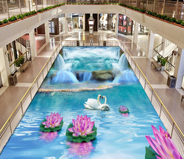 3D Swan Lotus WG441 Floor Mural Wallpaper AJ Wallpaper 2 