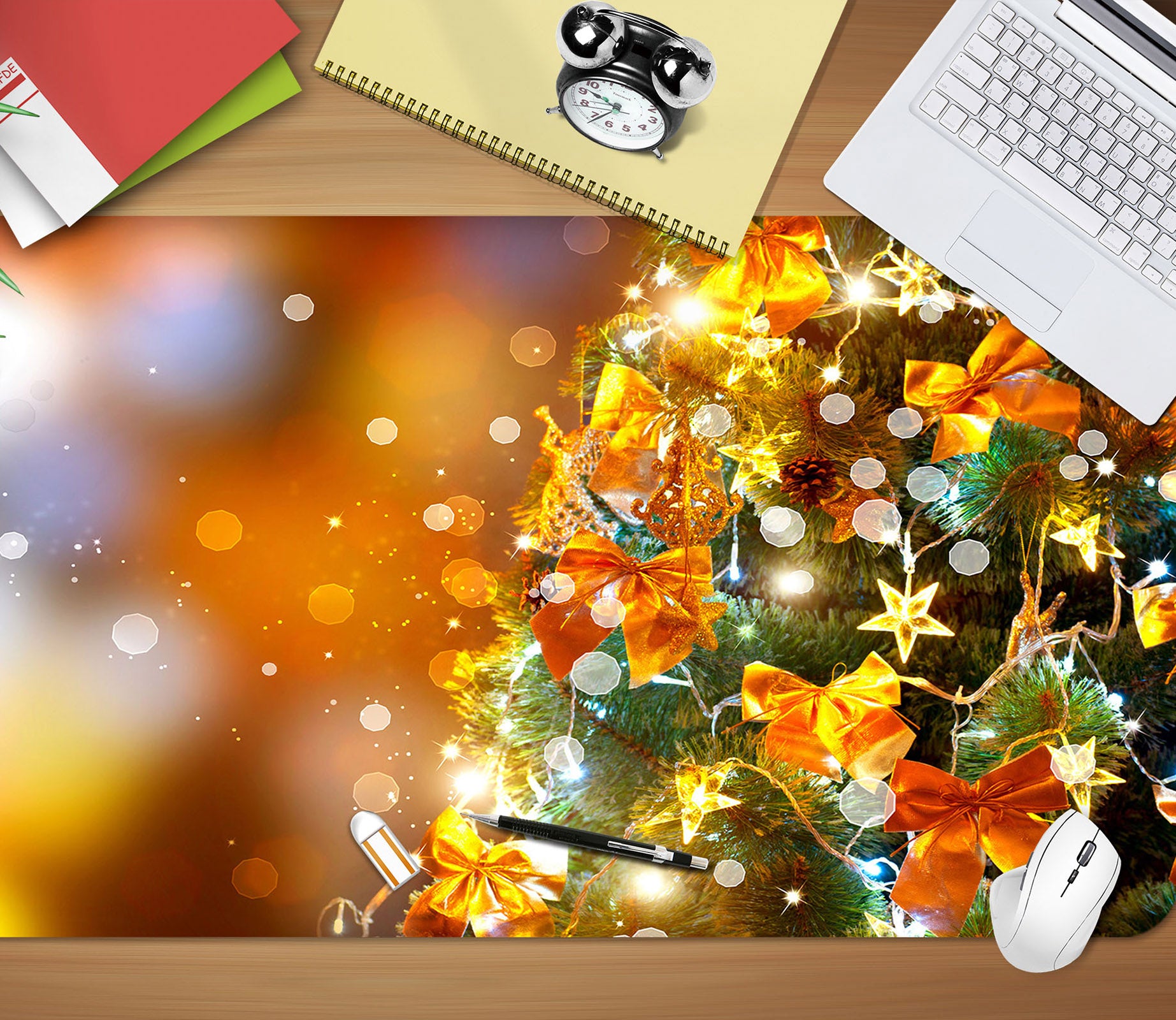 3D Tree Golden Bow 53168 Christmas Desk Mat Xmas