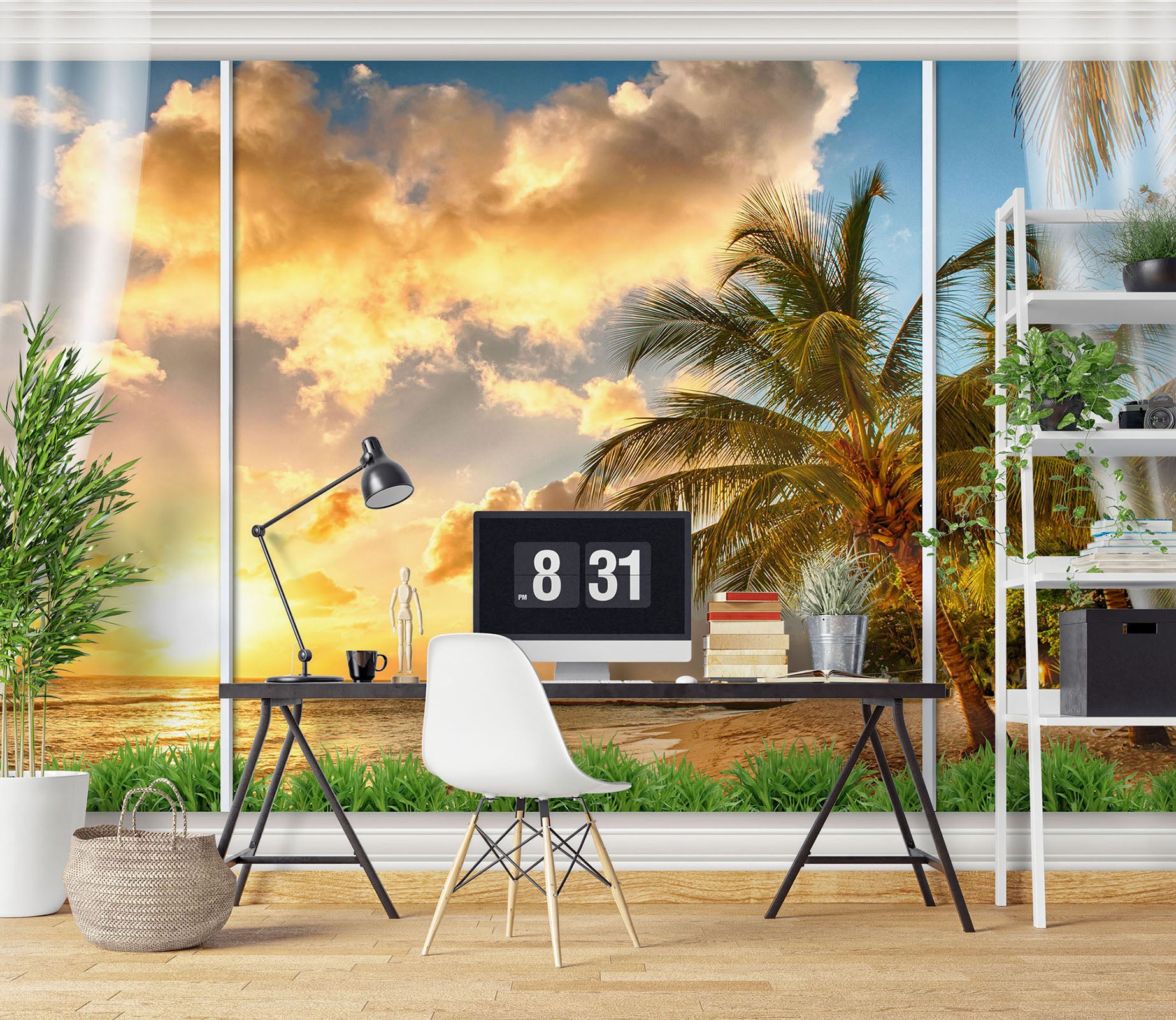 3D Window Tree Dusk 1105 Wall Murals