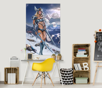 3D Female Warrior Snow Mountain 5127 Tom Wood Wall Sticker