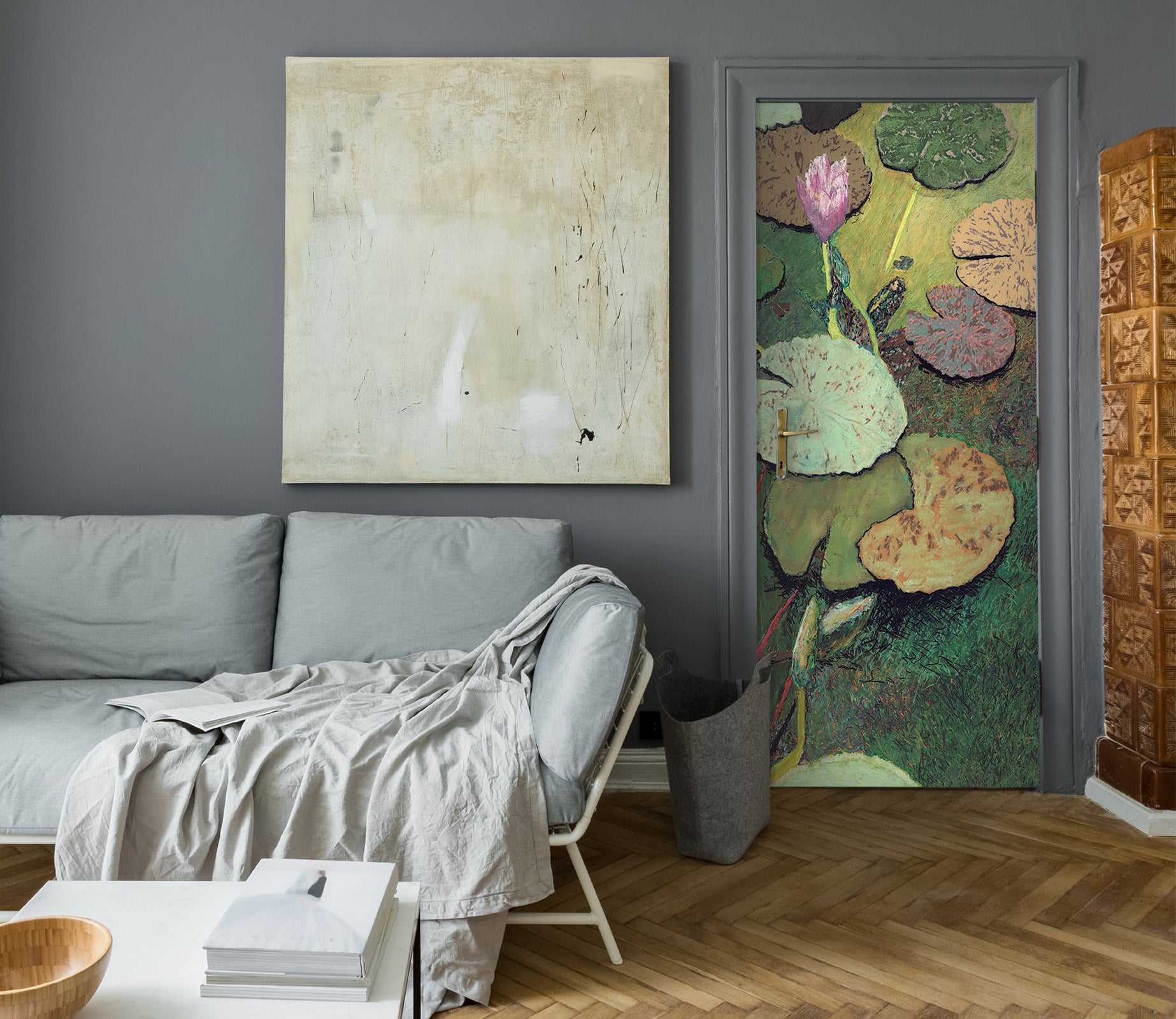 3D Pink Lotus Leaf Pattern 93226 Allan P. Friedlander Door Mural