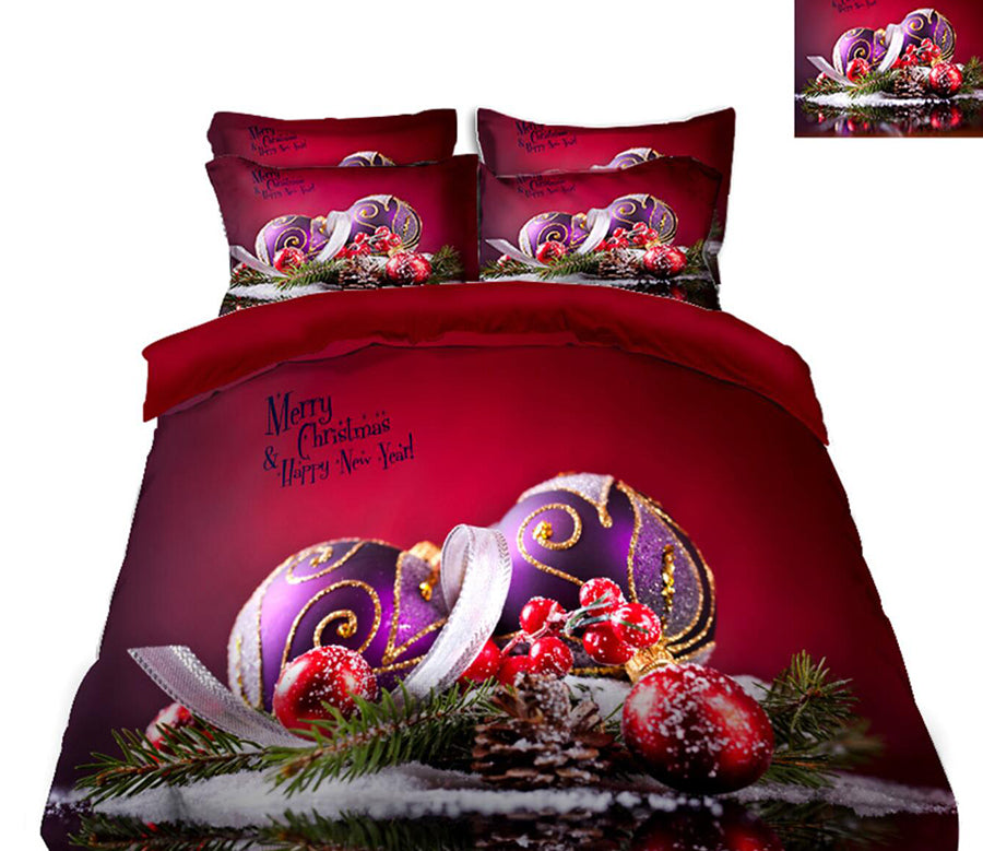 3D Purple Red Ball 32027 Christmas Quilt Duvet Cover Xmas Bed Pillowcases