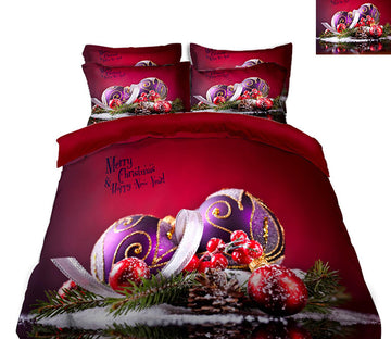 3D Purple Red Ball 32027 Christmas Quilt Duvet Cover Xmas Bed Pillowcases
