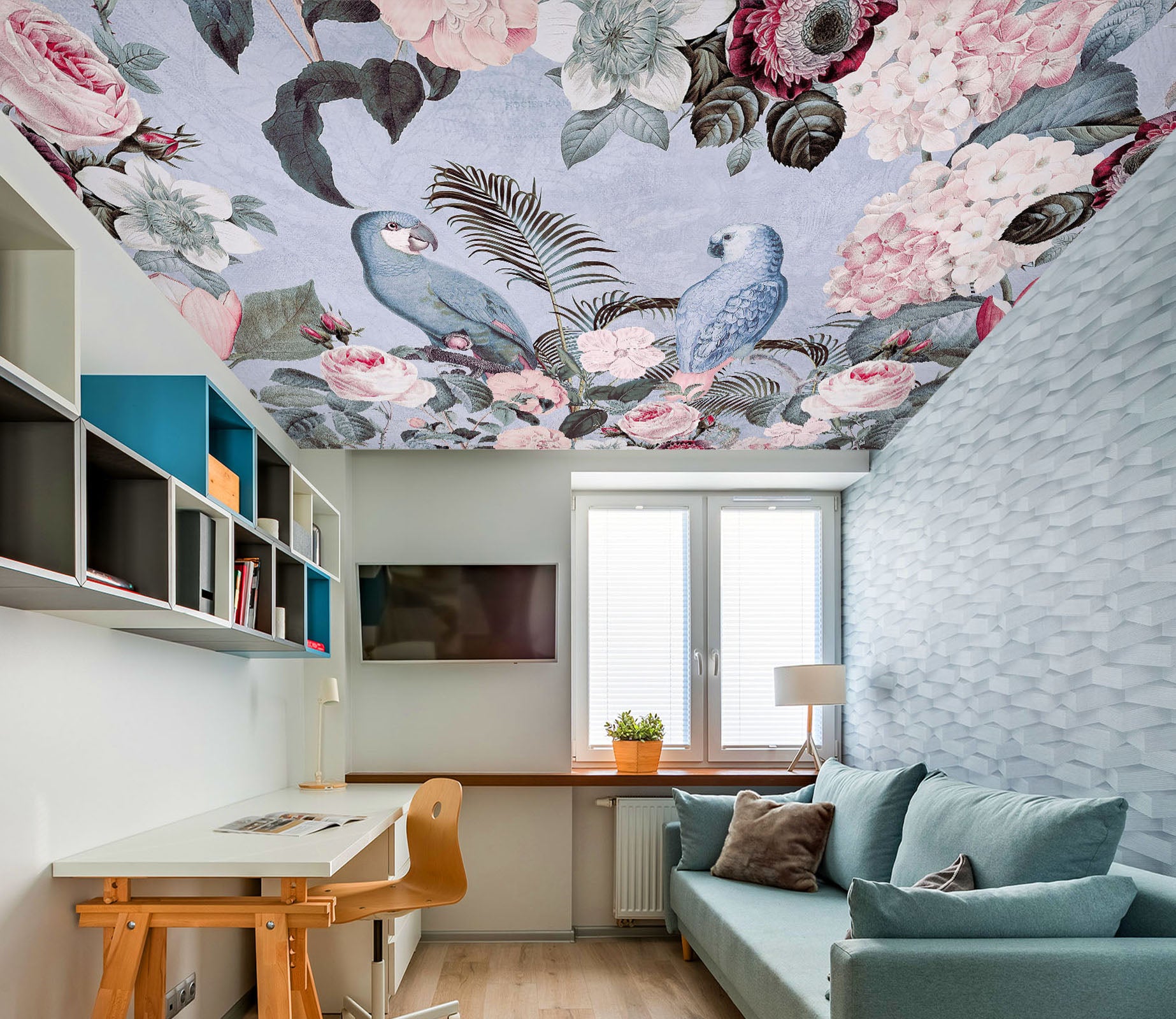 3D Parrot Flower 5259 Andrea Haase Ceiling Wallpaper Murals