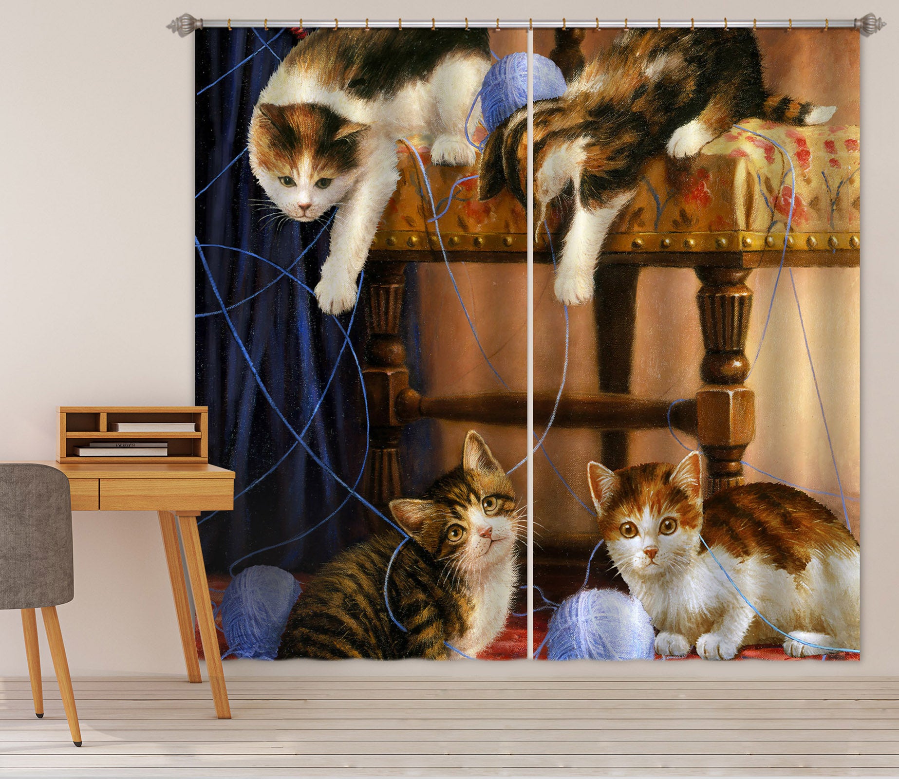 3D Cute Cat Wool 131 Kevin Walsh Curtain Curtains Drapes