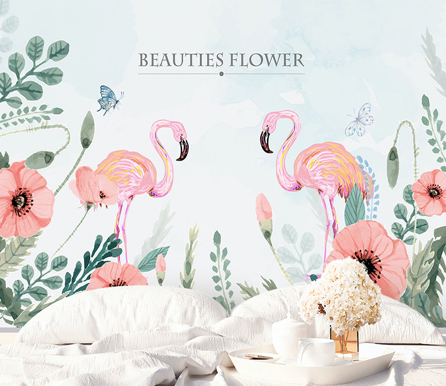3D Flamingo Butterfly WG263 Wall Murals