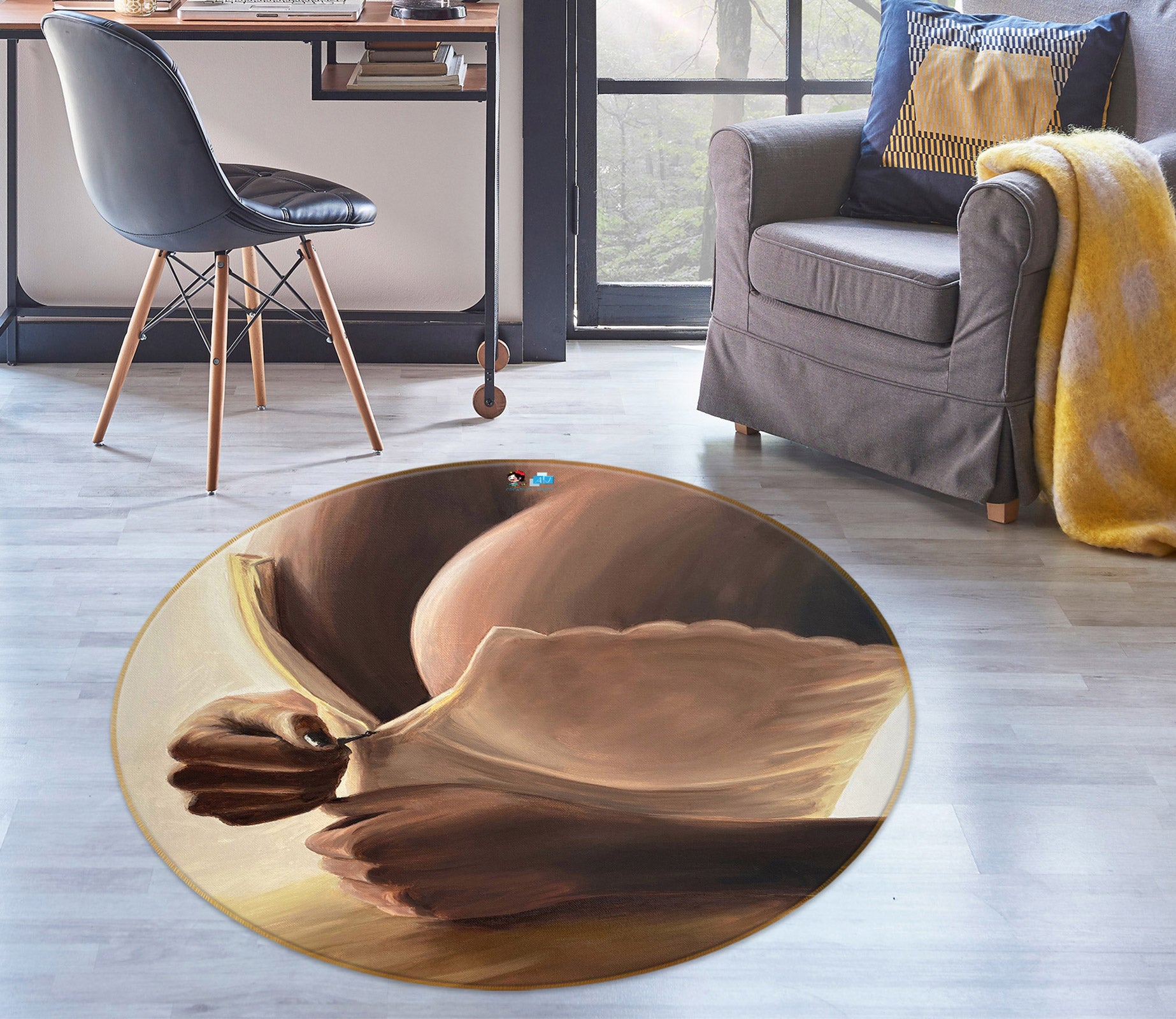 3D White Skirt 9731 Marina Zotova Rug Round Non Slip Rug Mat