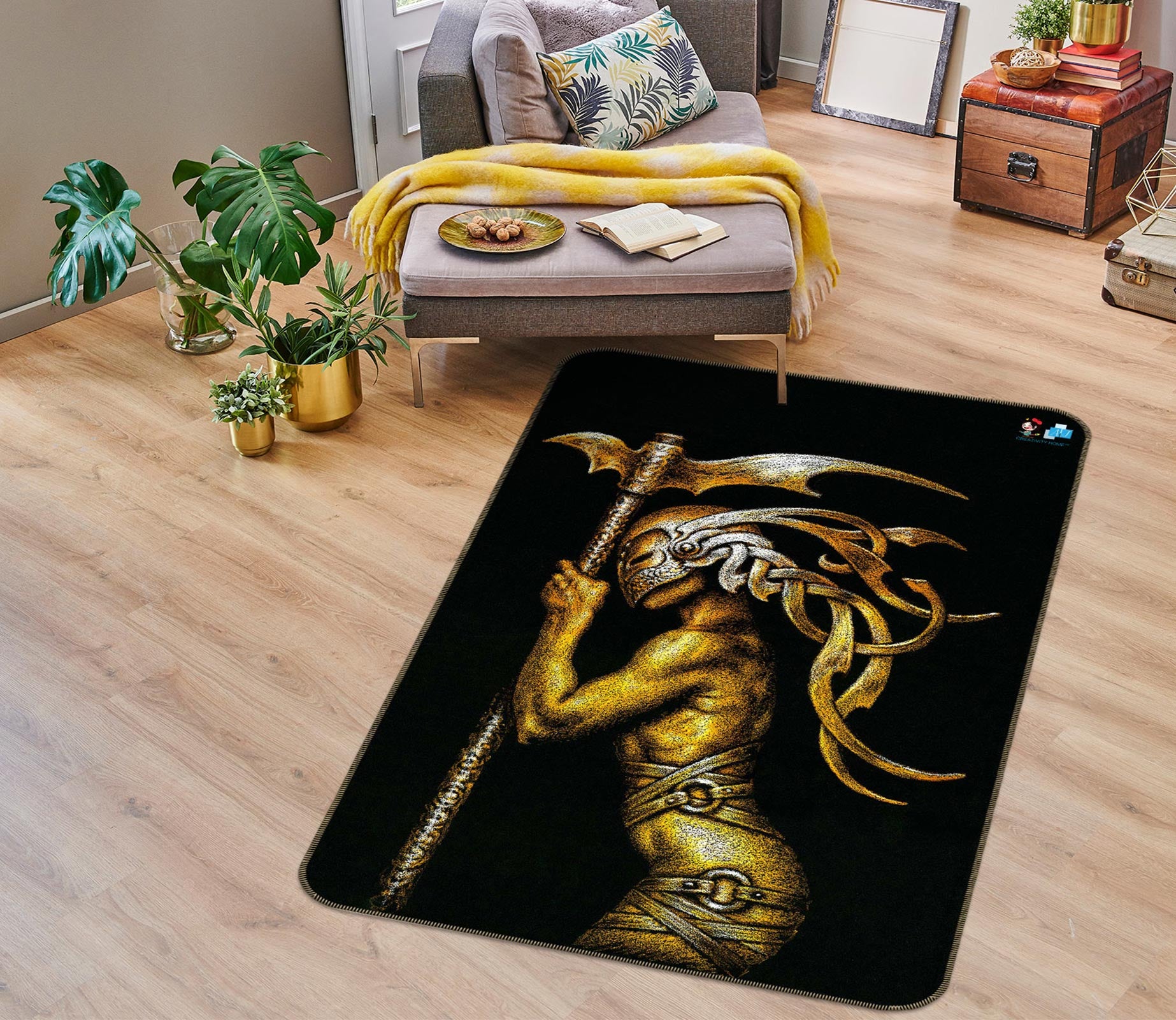 3D Mask Man Metallic 6023 Ciruelo Rug Non Slip Rug Mat