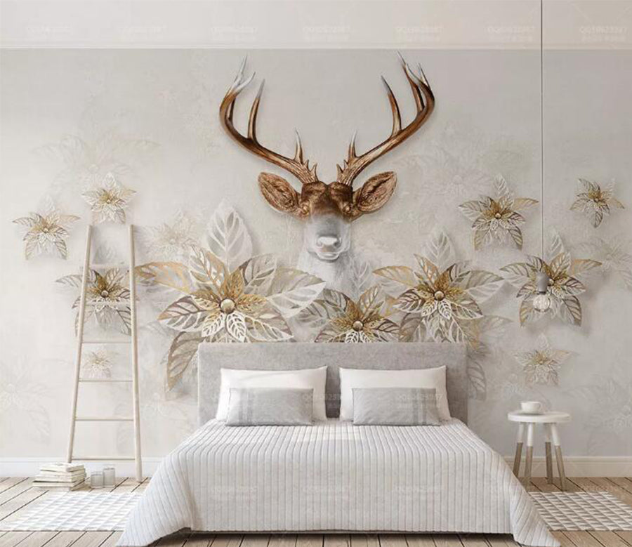 3D Flower Deer WC103 Wall Muralsals