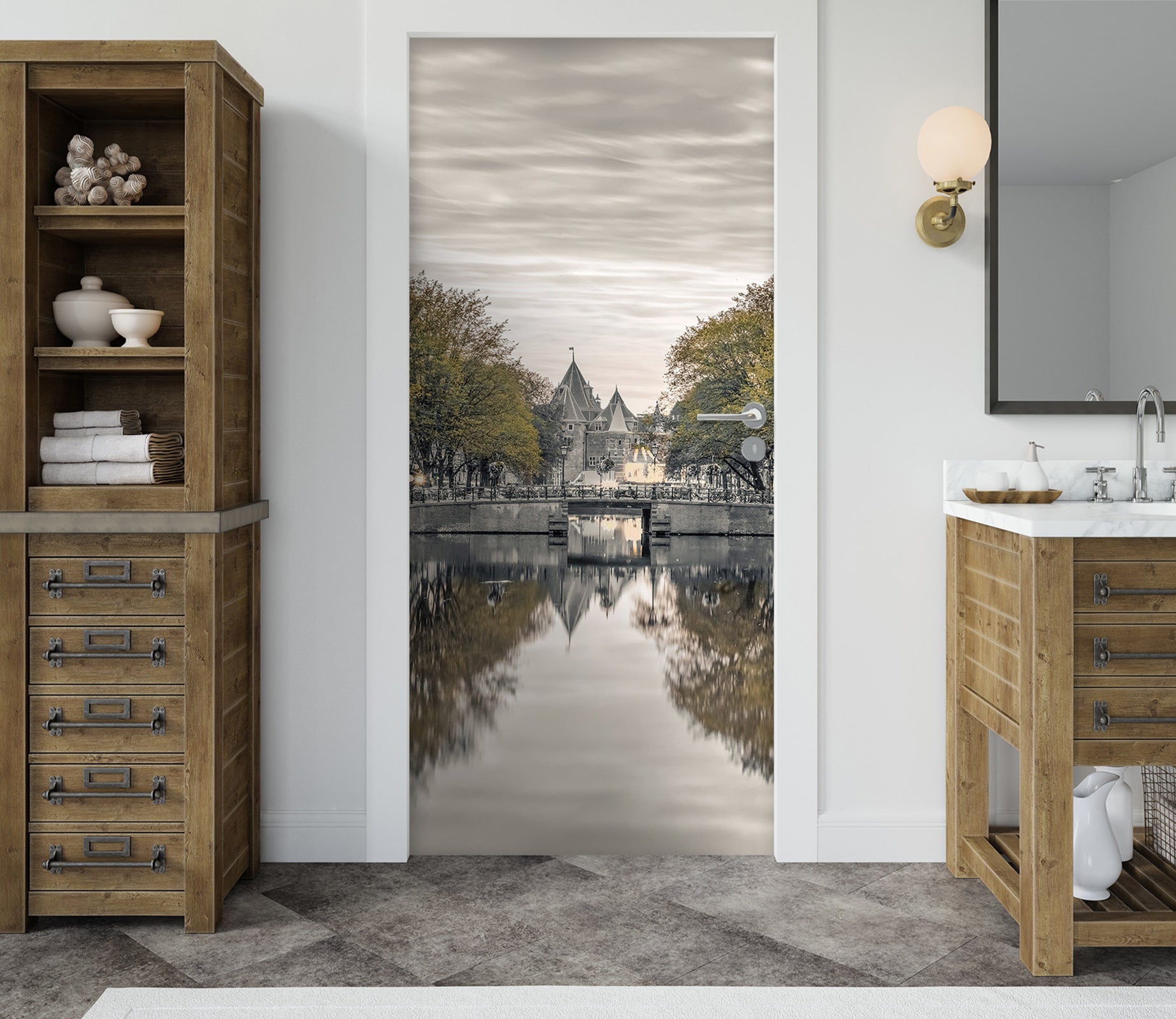 3D Trees River 106171 Assaf Frank Door Mural