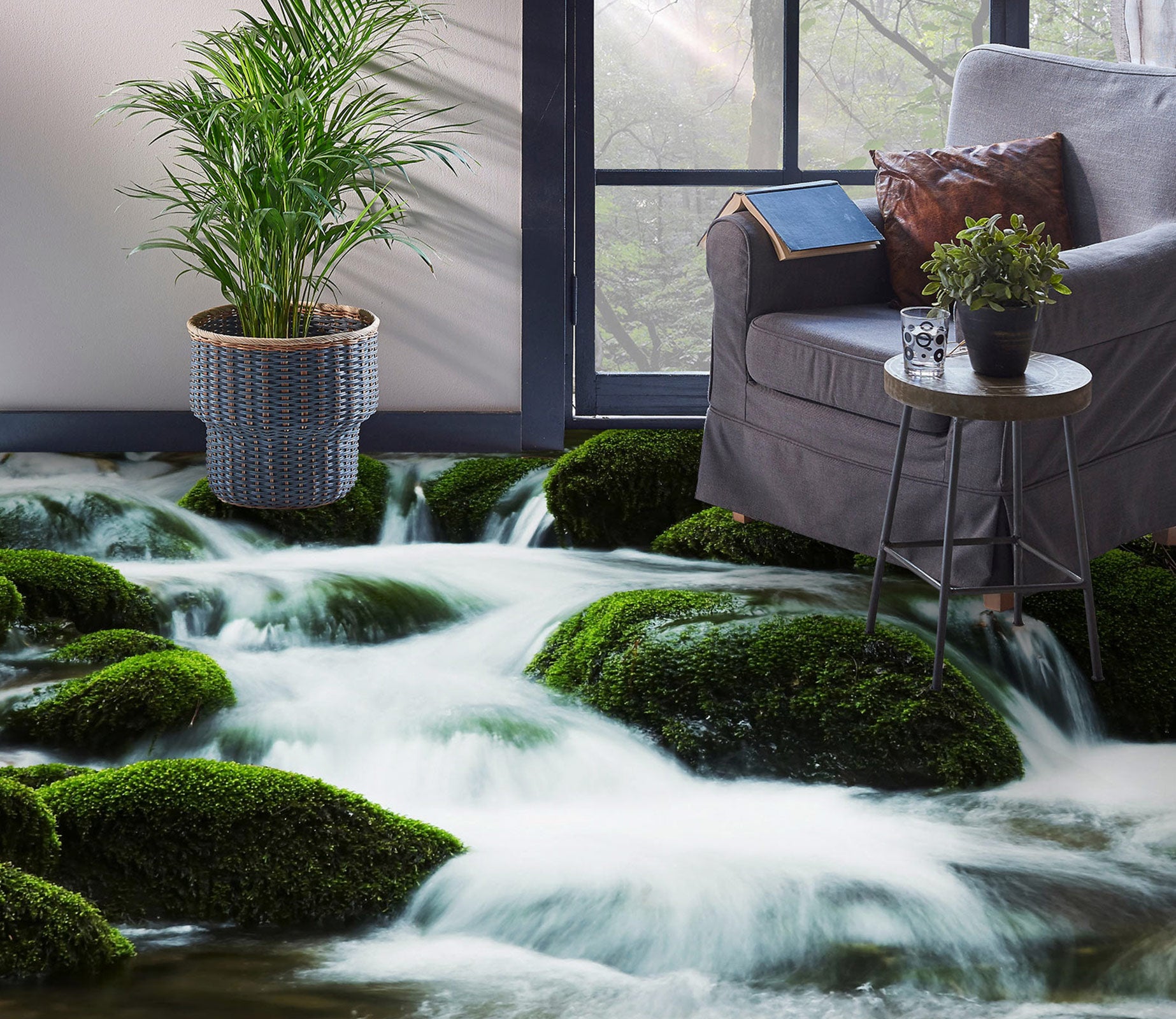 3D Cool Moss Stones 1005 Floor Mural  Wallpaper Murals Self-Adhesive Removable Print Epoxy