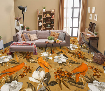 3D White Flowers Yellow Bird 10030 Uta Naumann Floor Mural  Wallpaper Murals Self-Adhesive Removable Print Epoxy