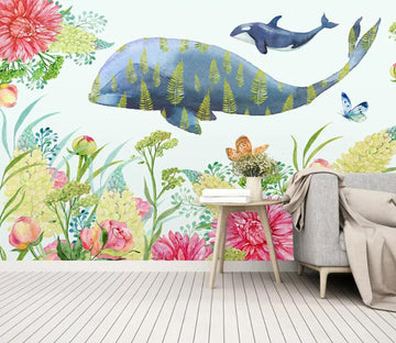 3D Flower Whale WC12 Wall Murals Wallpaper AJ Wallpaper 2 