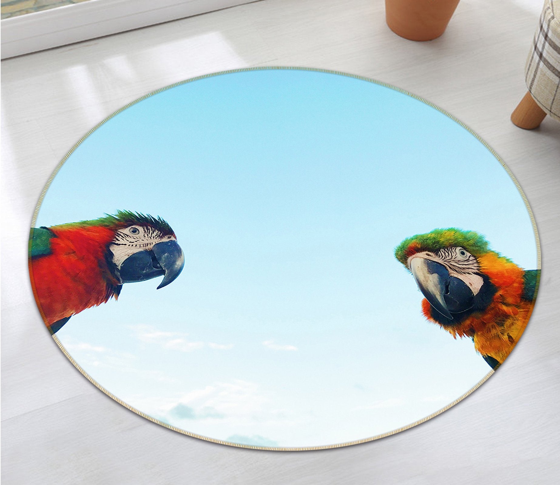 3D Blue Sky Parrot 002 Animal Round Non Slip Rug Mat Mat AJ Creativity Home 