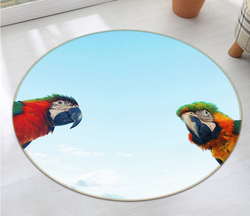 3D Blue Sky Parrot 002 Animal Round Non Slip Rug Mat Mat AJ Creativity Home 