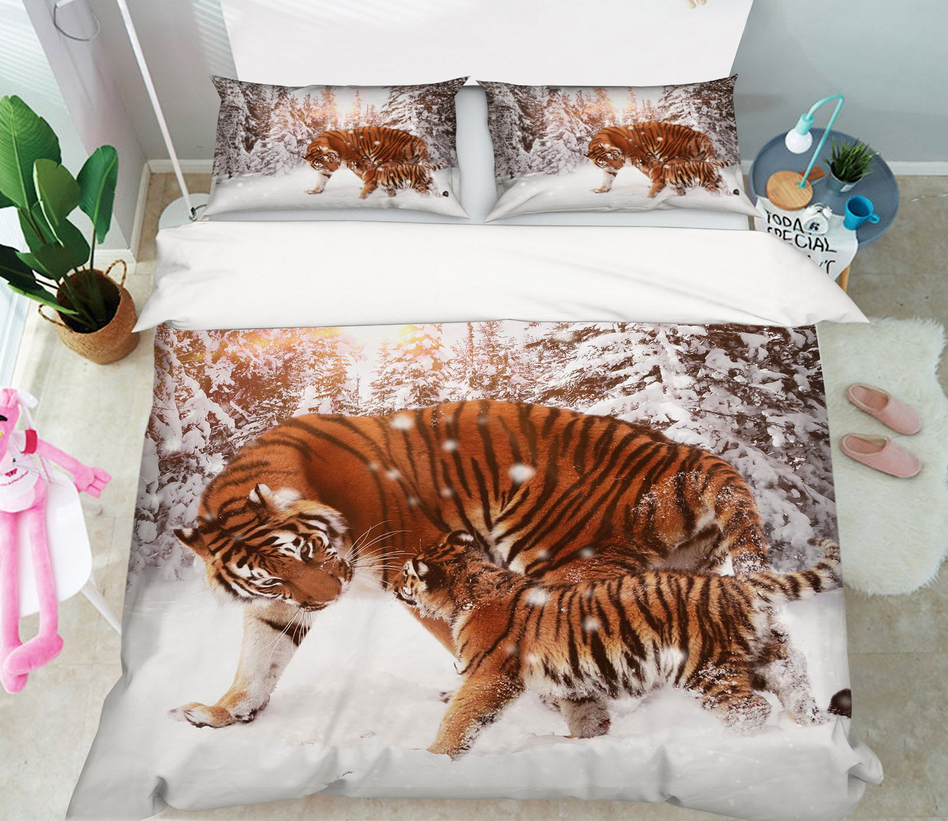3D Snow Tiger 1950 Bed Pillowcases Quilt