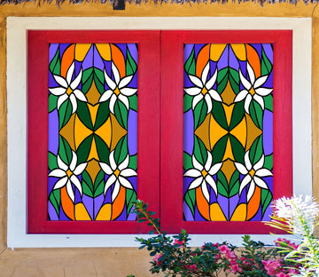 3D White Flower 126 Window Film Print Sticker Cling Stained Glass UV Block